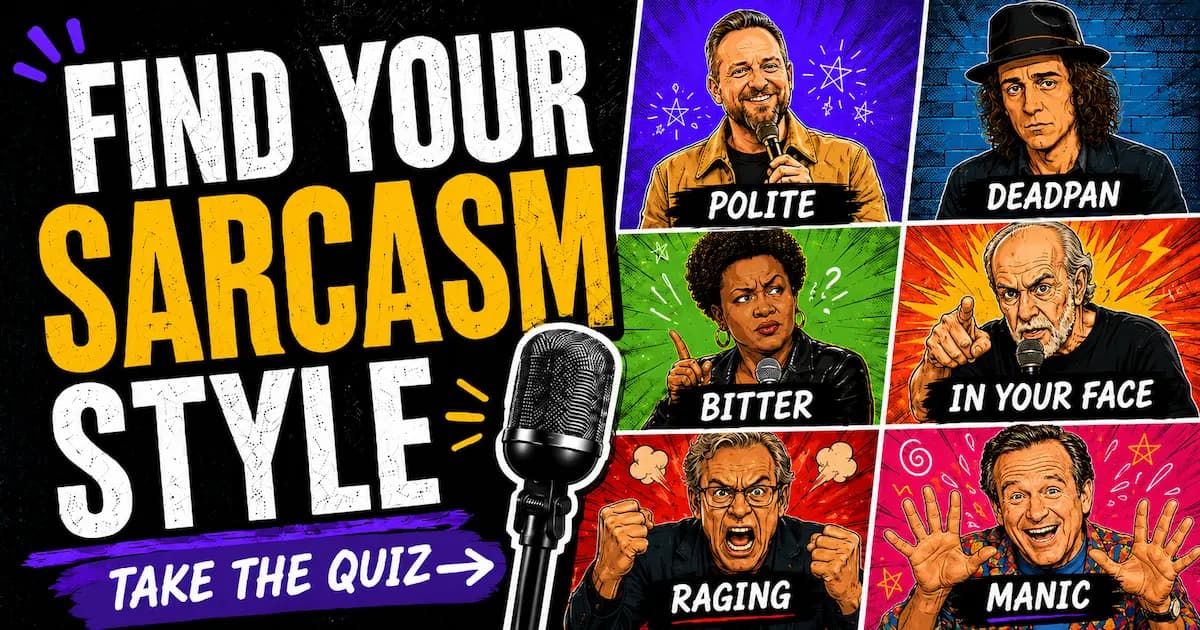 What Type of Sarcasm Are You quiz thumbnail showing sarcasm style meters